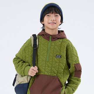 Mipo sandwich quilted sweatshirt children's autumn and winter contrast color hooded warm lightweight sweatshirt green 140cm