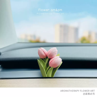 Yusenyi ins tulip car aromatherapy tesla general motors air outlet decoration supplies car perfume ornament gift light pink gradient tulip with conversion clip - aromatherapy essential oil 1 bottle 1g