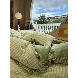 Mercury series home textile a side dyed washed cotton jacquard b version milk velvet gray four-piece set 1.5m1.8 autumn and winter comfortable and warm nordic yag-washed cotton plus baby velvet brocade light green bed sheet style piece x 1.5m bed four-piece set/applicable 200x23