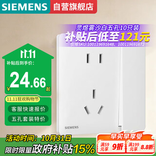 西门子（SIEMENS）插座面板 10A五孔带单控 哑光暗装插座 灵煜雾沙白5UB37243NC01