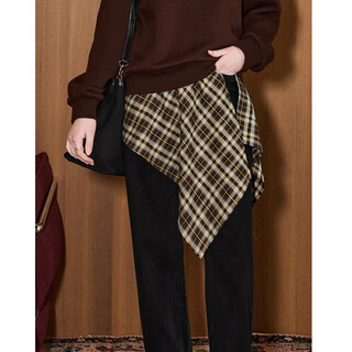 Kuhnmarvin coffee-colored plaid one-piece strappy skirt for women 2025 winter new layered irregular skirt k20751 coffee-colored plaid one-size-fits-all