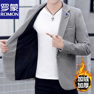 Romon men's autumn and winter velvet thickened small suit men's korean version slim youth casual handsome woolen suit jacket trendy 1836 velvet gray thickened m recommended 90-103 jin jin equals 0.5 kg