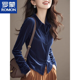 Lomon gold velvet bottoming shirt in autumn and winter, beautiful, high-end and temperamental top, super good-looking, unique and unique shirt, navy blue l 110-120jin jin is equal to 0.5 kg