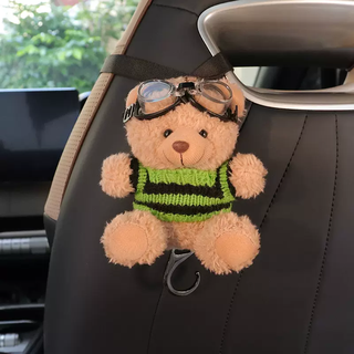 语森忆可爱小熊车载椅背挂钩比亚迪海鸥海豚运动座椅后排收纳置物 泳镜绿衣熊 挂钩