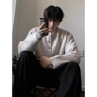 7 excellent products retro henry collar knitted sweater jacket for men in autumn lazy style casual cardigan old money style tops men's clbfs-m5135 apricot xl