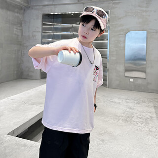 小红书爆款男童粉红豹短袖t恤2025新款痞帅风男孩超好看上衣儿童 粉色[单T恤] cm 120