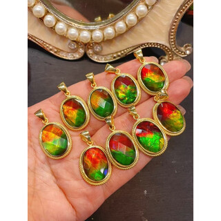 Chow runxi canadian ammolite oval pendant, 925 silver inlaid, 21.8*17.3mm,