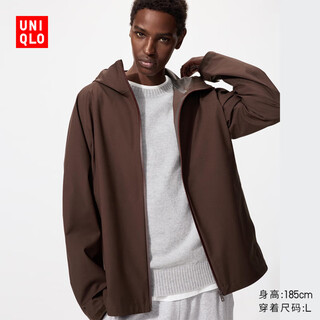 Uniqlo men's blocktech hooded jacket 3d cut outdoor functional windproof and breathable 478229 39 brown black m