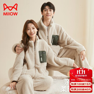 Catman stand-up collar zipper can be worn outside men's pajamas men's winter couple's pajamas lambswool home clothes 2025 new products