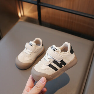 Ginoble baby's new soft-soled leather toddler shoes 2025 autumn and winter infants and toddlers 0-1-3 years old boys' sneakers moral training shoes for women 4 beige leather cut label removal cabinet 20 inner length 14.0cm