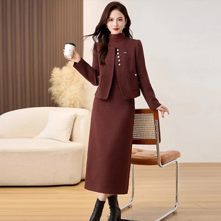 Chu xin dress autumn and winter 2025 new women's light luxurious high-quality woolen style fashionable three-piece suit skirt ancora red 2xl