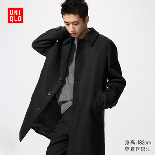 Uniqlo men's and women's wool blended coat/retro woolen jacket 25 autumn and winter new style 478284 09 black s /165/84a
