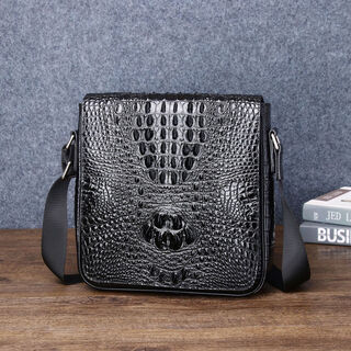Crocodile bone pattern men's shoulder bag fashionable genuine leather hijab backpack outdoor business men's bag trendy crossbody bag factory black