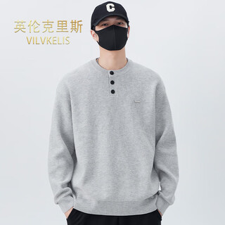 Vilvkelis british chris sweater men's autumn and winter new loose casual versatile color henry collar bottoming sweater boys trend gray m _-125jin jin equals 0.5 kg
