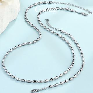 Gsung platinum oval laser bead necklace for women pt950 pure white gold bead flower chain simple gift for wife. priced by gram. contact before bidding.