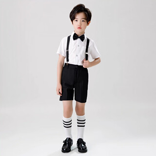 Fairy baby (fairybaby) girl's white wedding dress flower girl princess skirt tutu skirt spring and autumn long-sleeved children's wedding dress short-sleeved shorts men's_free black tie suspender socks 100 cm