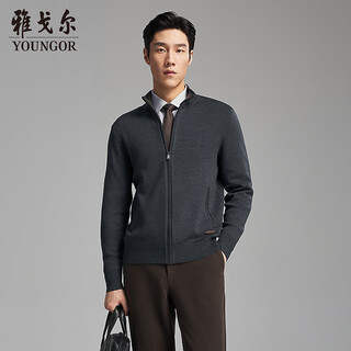 Youngor machine washable wool autumn and winter men's new stand collar business casual warm sweater jacket 619962c