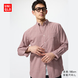 优衣库男装女装优质长绒棉格子衬衫长袖衬衣480648 18 暗红色 XL