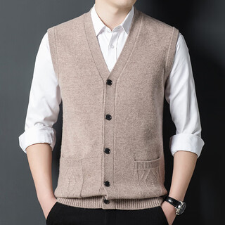 King deer ordos cashmere sweater men's vest winter new sweetheart v-neck buttoned vest cardigan jacket bright rice camel 3xl 125 recommended weight 175-190jin jin is equal to 0.5 kg