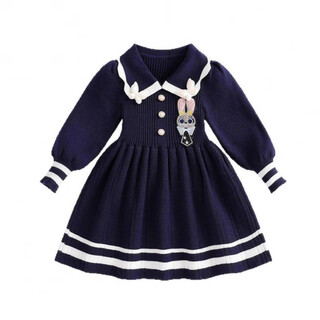 Yaochao girls judy rabbit sweater dress 2025 new baby princess dress police officer dress high quality college style dark blue 90