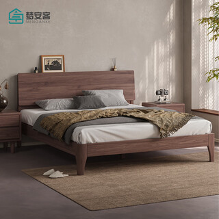 Meng anke solid wood bed imported red walnut double bed high back nordic simple master bedroom furniture