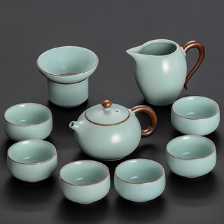 Shangyanfang ru kiln tea set complete set with tea tray kung fu tea set chinese household ceramic teapot lid bowl teacup set 6-cup light edition tianqing xishi pot set