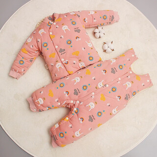 Baby handmade cotton sling with closed crotch newborn baby thickened warm robe for boys and girls thickened cotton jacket and cotton pants sunshine bunny-pink (strap with closed crotch) 80 (5-10 months)