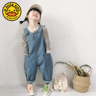 G.duckkids children's pants korean style spring and autumn new product 2025 girls overalls loose denim baby cute jumpsuit light blue baby overalls one size 90cm