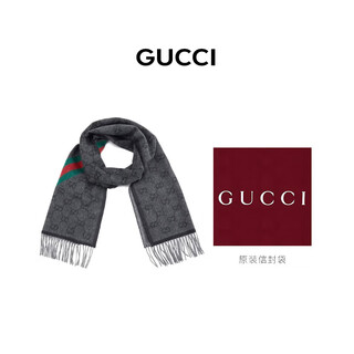 Gucci (gucci) unisex accessories double g pattern web ribbon tassel wool scarf chinese valentine's day gift 570603 3g200 dark gray