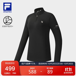 Fila official women's knitted long-sleeved shirt 2025 winter fitness sports plus velvet half-zip long t