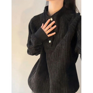 Xuansentu black herringbone pattern breasted stand collar sweatshirt men's autumn cleanfit heavyweight long-sleeved t-shirt base henley shirt black 2xl 150-165jin jin equals 0.5 kg