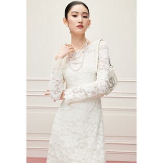 Mandy zhang complex carved french hollow white lace dress women's autumn and winter elegant dress dress velvet white s