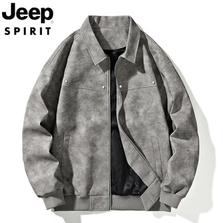 JEEP SPIRIT吉普美式复古皮衣秋冬季新款加绒宽松夹克胖子加肥加大码PU皮外套 驼灰【春秋款】 6XL 210-230斤