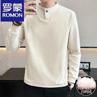 Luo meng down t-shirt men's long sleeve 2025 winter trend henry collar german velvet inner bottoming shirt men 3319 beige m 90-110