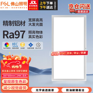 Foshan lighting (fsl) ra97 full spectrum integrated ceiling light led panel light aluminum buckle ceiling embedded flat panel light ip40 aluminum white model 300*600 white light 24w