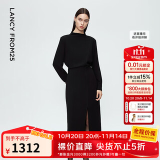 Langzi high-neck waist light dress dress with small fragrance and temperament commuter style long skirt for women 2025 winter new style black l