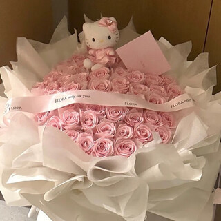 永生花感玫瑰花束玩偶抱抱桶送女朋友闺蜜真香皂花生日礼物 【云絮轻轻】19朵抱抱桶+气球不带玩偶