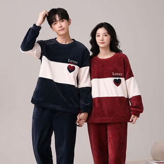 Victoria style wedding pajamas winter coral velvet couple red newlywed men and women plus velvet thickened home clothes can be worn outside the suit 9838 m women
