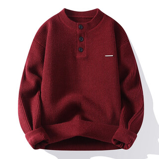 Mangmang henry collar sweater for men, autumn and winter new warm sweater, loose inner wear, pullover bottoming top for teenagers, red 3xl, weight range 150-170jin jin is equal to 0.5 kg