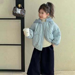 小红书爆款女童冬装外套2025新款洋气女孩宝宝冬季夹棉棉服儿童秋 蓝色 cm1 100