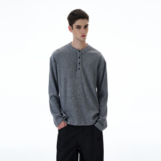 Weilang's shop autumn american retro pit henry collar long-sleeved sweater men's high-end bottoming shirt t-shirt trendy gray l