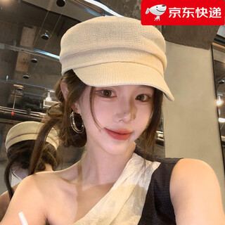 Cgediao black antique linen woven beret women's autumn thin versatile face showing little newsboy painter octagonal hat trendy #1714-beige m can generally be worn (54-59c)