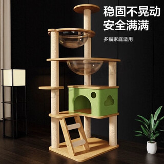 Clcey solid wood cat climbing frame space capsule large cat nest play and sleep integrated with cushion villa cat shelf sisal rope cat scratching post dream cat tower-02 cat paradise