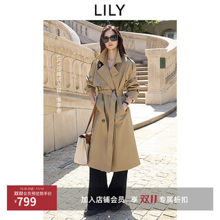 Lily2025 new autumn style retro british style double-breasted casual commuter belt long khaki windbreaker jacket 717 khaki s