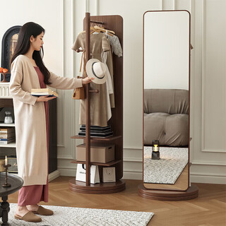 Millennium washington rotating dressing mirror home floor-to-ceiling mirror bedroom full-length mirror multi-functional clothes hanger one-piece fitting mirror square walnut
