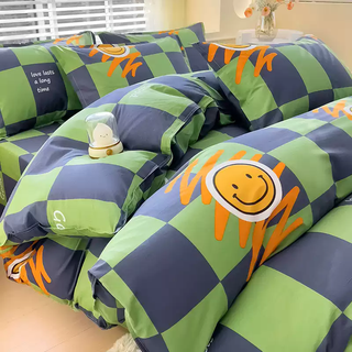 Fantasy pure cotton 100 cotton quilt cover single piece children's cartoon quilt cover kindergarten boy 120150200230 quilt green fun grid 100x200cm quilt cover/children