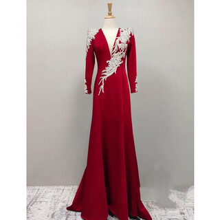 Xiaohanlu dress evening wear red host evening dress light luxury vocal speech contest solo performance wear red s (size is small, refer to the size chart)