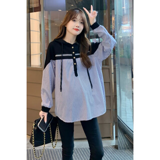 Chuangjingyi chooses autumn outerwear for pregnant women, maternity tops, autumn clothes, korean style sweatshirts that cover the belly and do not show pregnancy, petite shirts, maternity covers, striped tops xl
