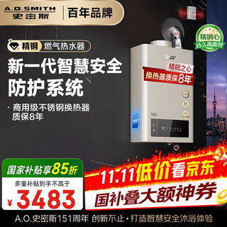 A.o.smith 16-liter stainless steel gas water heater, national subsidy, carbon monoxide poisoning prevention, smart app, smart security, active service jsq31-tm5wi, trade-in