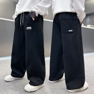 小红书爆款男童秋冬款卫裤加绒加厚2025新款秋装大童一体绒秋季儿 黑色春秋款 cm 120